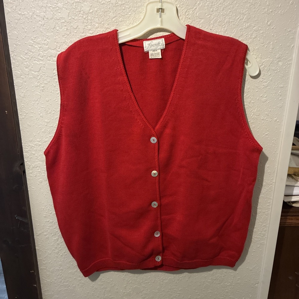 vtg foxcroft button up sweater vest red med cotton